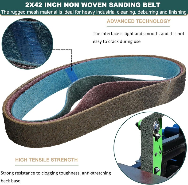 SACKORANGE 3 Pack 2 X 42 Inch Coarse, Medium, and Fine Grits Assortment Non Woven Surface Conditioning Sanding Belts for Knife Makers and Metal Fabricators Profession Sander Belt - Image 3
